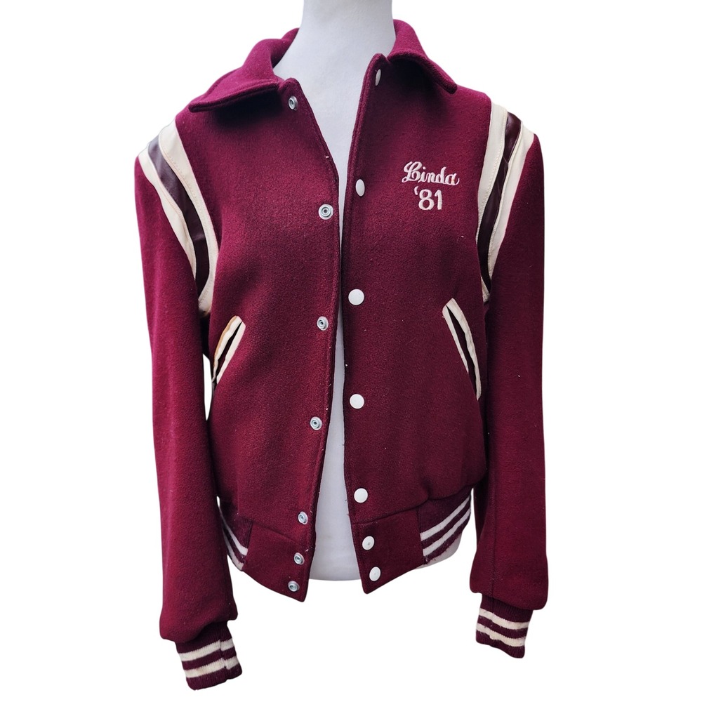 Vintage 81' Deerfoot Varsity Jacket Burgundy Wool Majorette Geo Washington